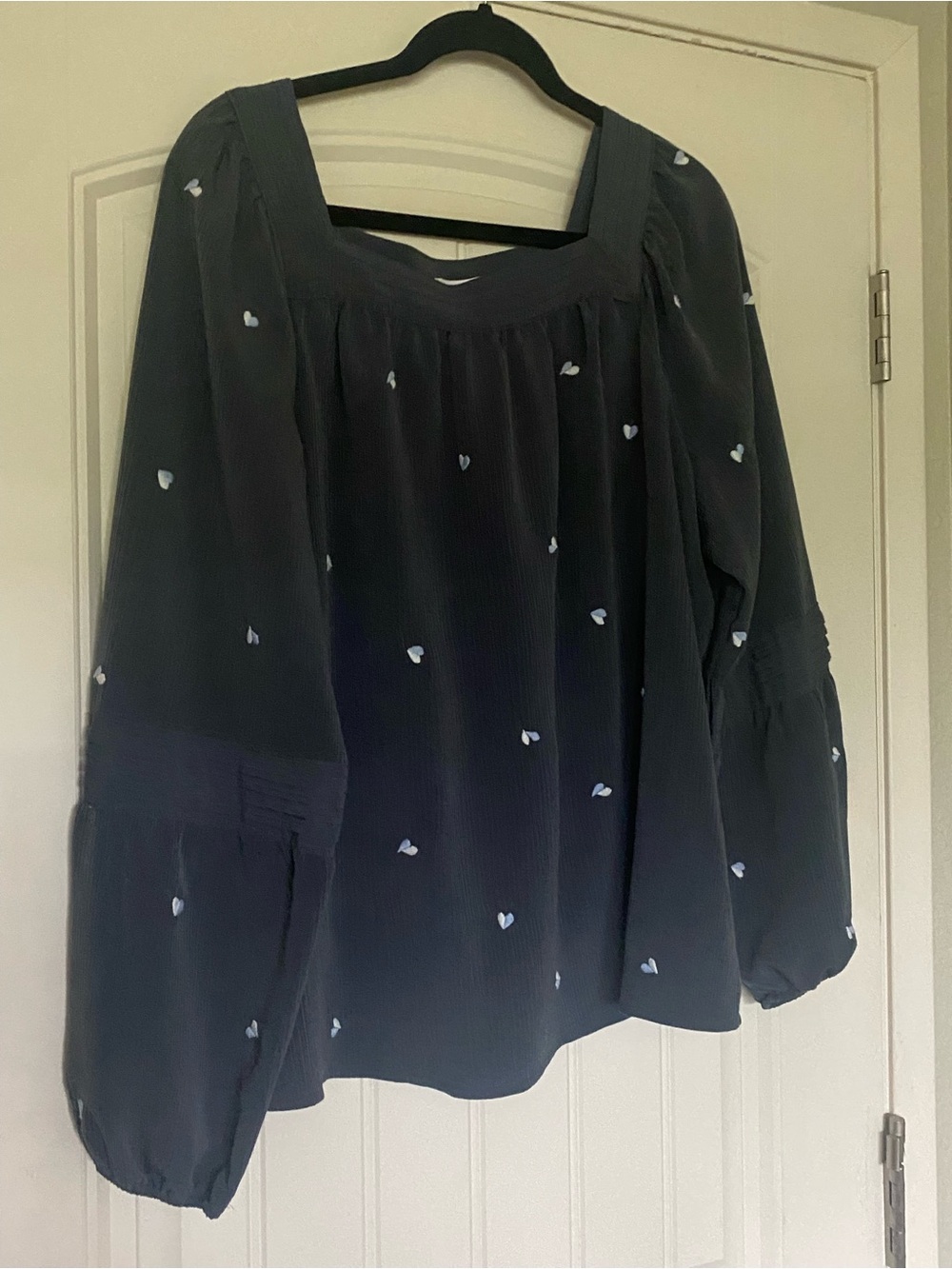 LC Lauren Conrad Navy Blouse with White Heart Print